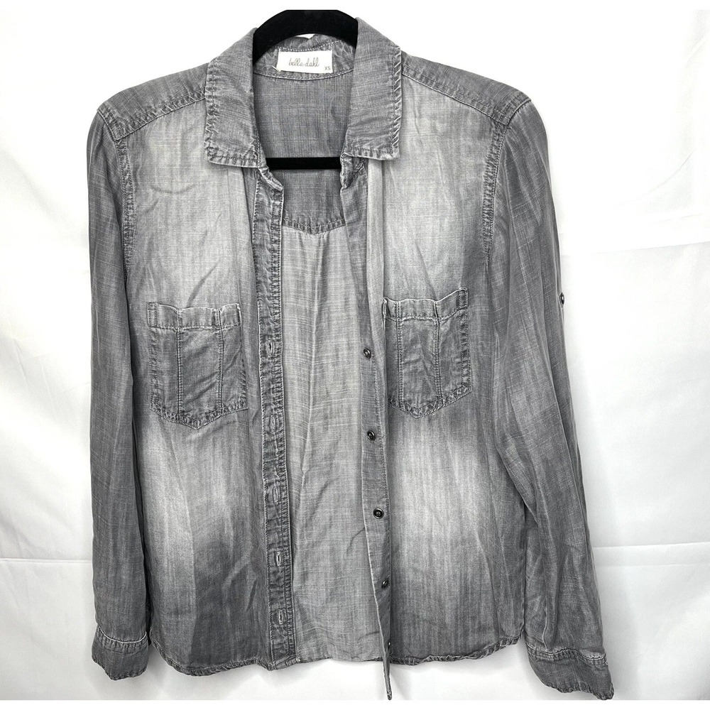 Bella Dahl Button Down Shirt Womens XS Gray Tencel Acid Wash Casual Western